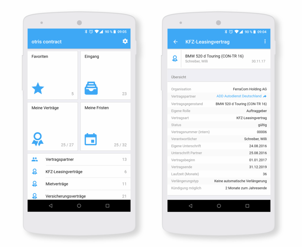 Screen Vertragsmanagement App otris contract Screen Vertragsmanagement App otris contract