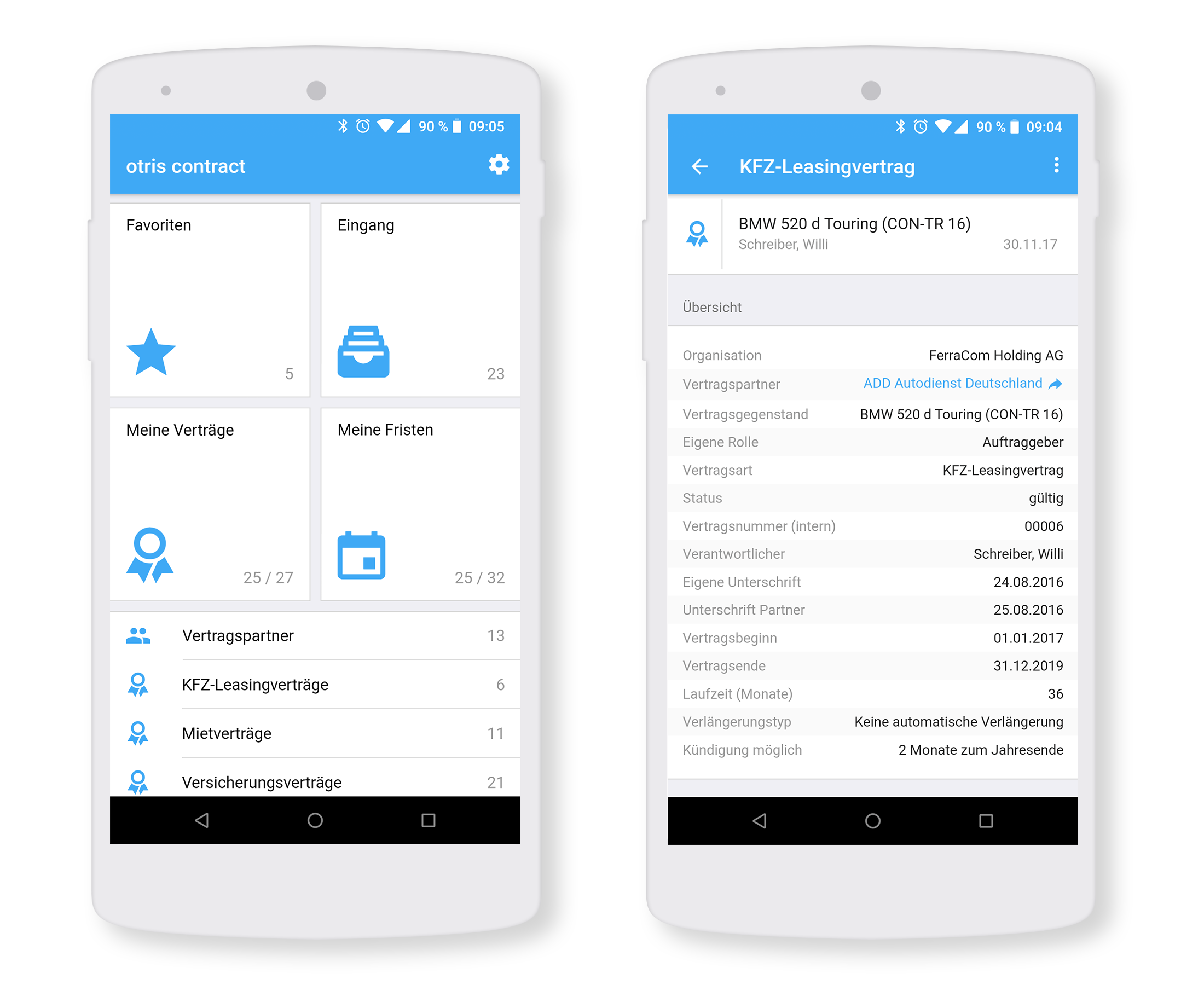 otris contract App Screen Vertragsmanagement App otris contract