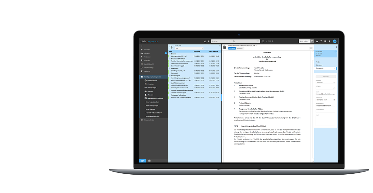 Beteiligungsmanagement mit otris corporate - Zentrale Datenbank