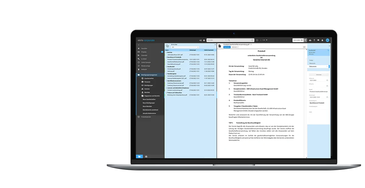 Beteiligungsmanagement mit otris corporate - Zentrale Datenbank